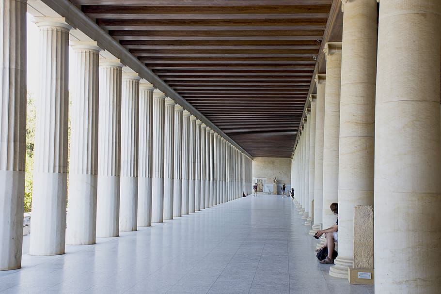 columns, depth, perspective, architecture, rest, tourism, vacation HD wallpaper