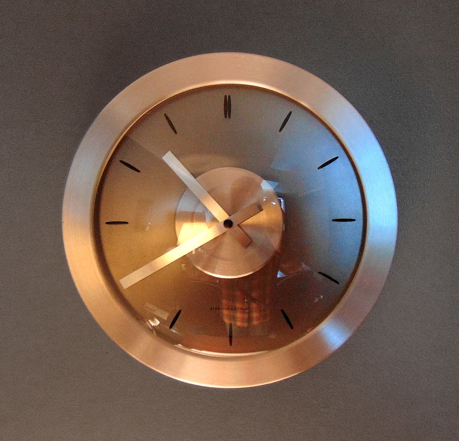 Online crop | HD wallpaper: Round Bronze Analog Wall Clock, Analogue