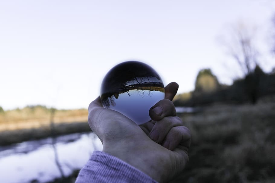 human, person, finger, sphere, glass, hand, sky, ball, sun HD wallpaper