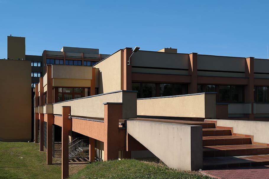 Beige and Brown Building, architecture, grass, stairs, built structure HD wallpaper