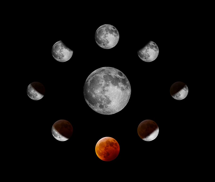 red and gray moons, astronomy, space, sky, no people, night, full moon HD wallpaper