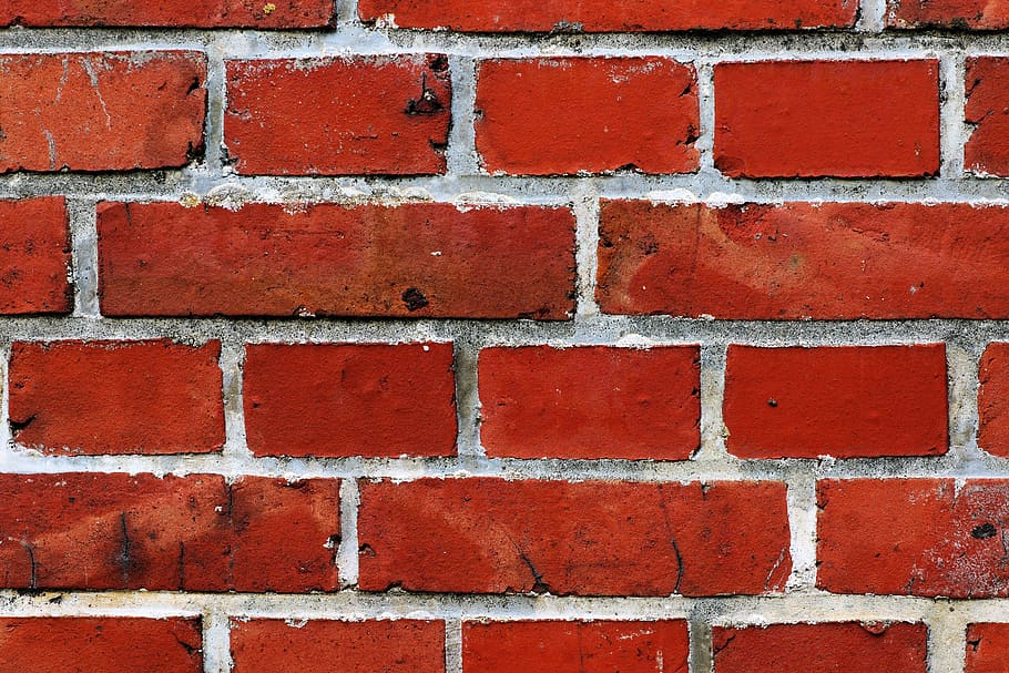 Red Brick Wall, bricks, cement, pattern, stones, full frame, backgrounds HD wallpaper