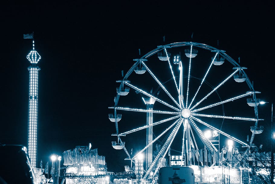 durham, night, illuminated, amusement park, ferris wheel, architecture HD wallpaper