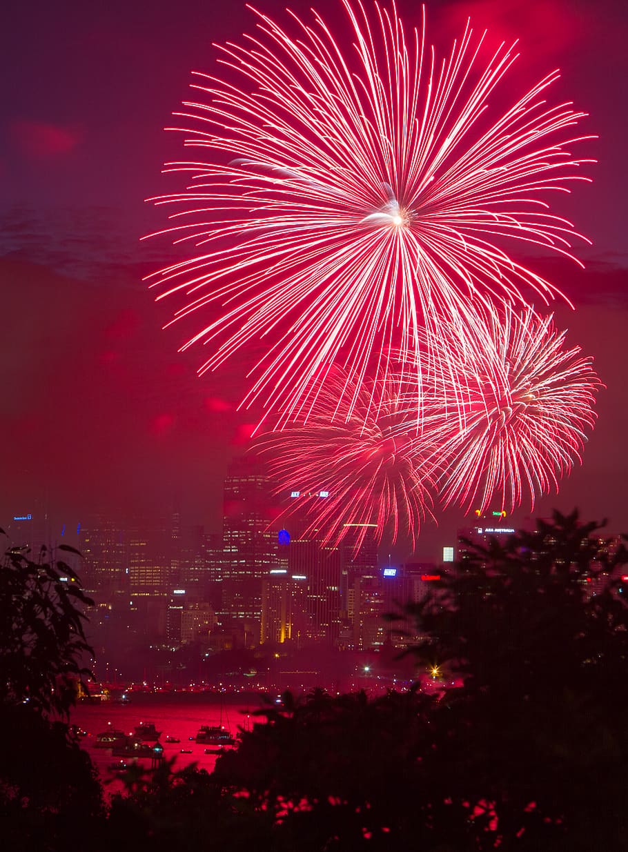australia, sydney harbour, firework, light, light trail, colour HD wallpaper