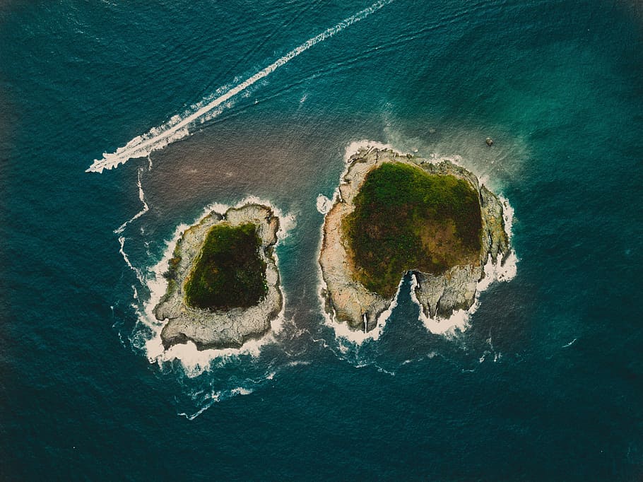 high angle photography of islands beside each other, drone, drone view, HD wallpaper