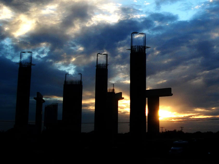 sky, clouds, sunset, industry, blue, cloud - sky, built structure HD wallpaper