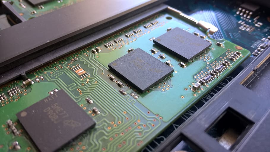gold, part, computer, electronics, chip, black, green, makro HD wallpaper