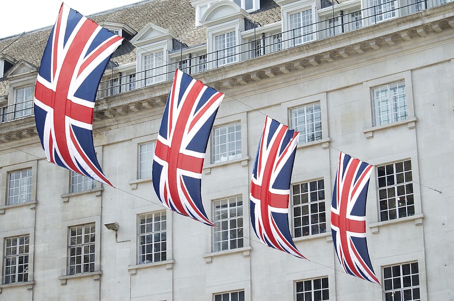 United Kingdom flags hanged near building, symbol, england, logo