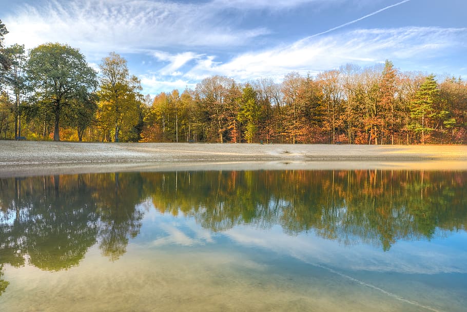 lake, reflection, autumn, water, nature, landscape, sky, blue HD wallpaper