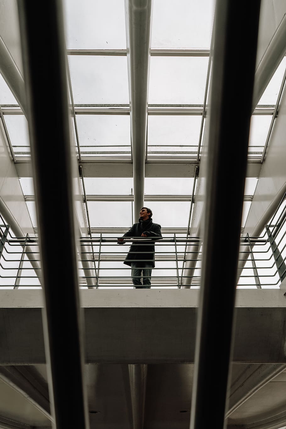 Person Standing on Metal Railings, architectural, architecture HD wallpaper
