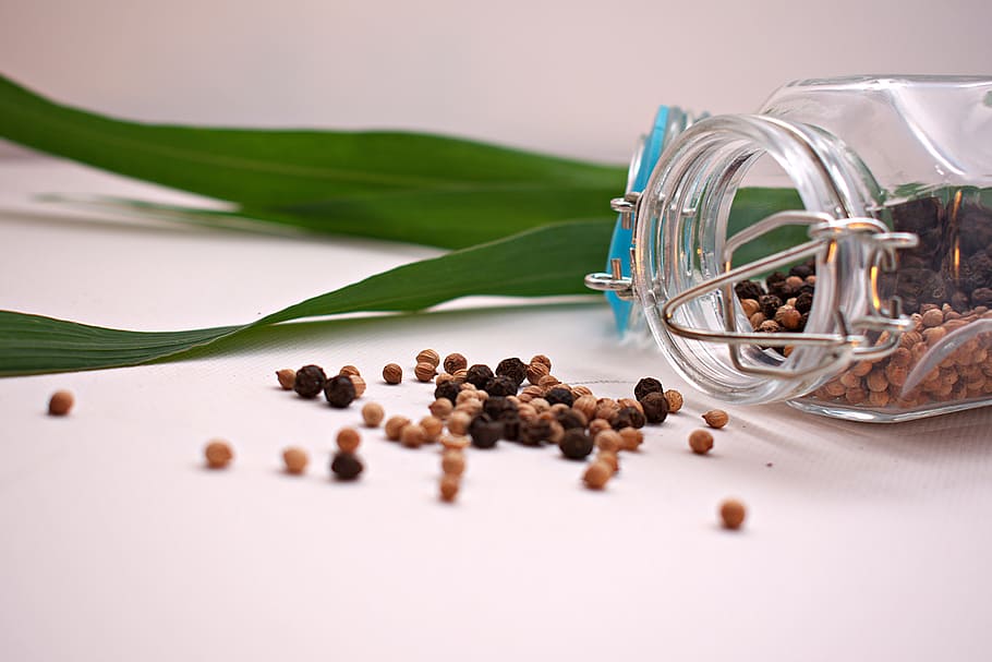 Brown And Black Peppers, container, ingredient, jar, food and drink HD wallpaper