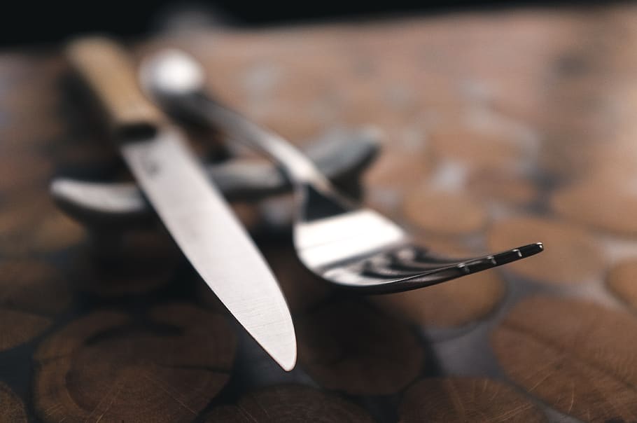 food, kitchenware, fork, knife, macro, restaurant, eating, eating utensil HD wallpaper