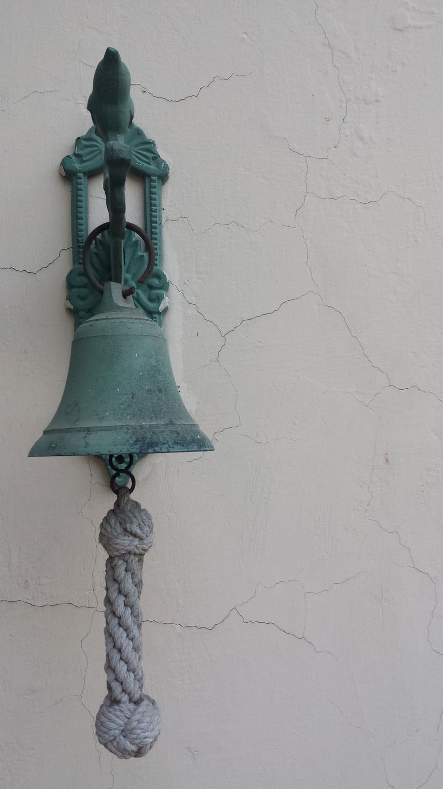 bell, wall, green, cracks, wall - building feature, no people HD wallpaper