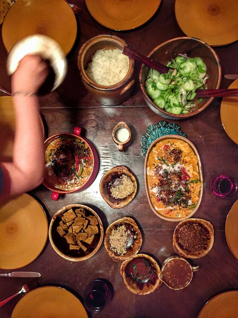 table, food, dinner, food and drink, human hand, real people HD wallpaper
