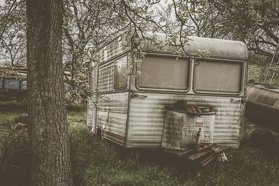 white camping trailer, vehicle, transportation, truck, caravan HD wallpaper