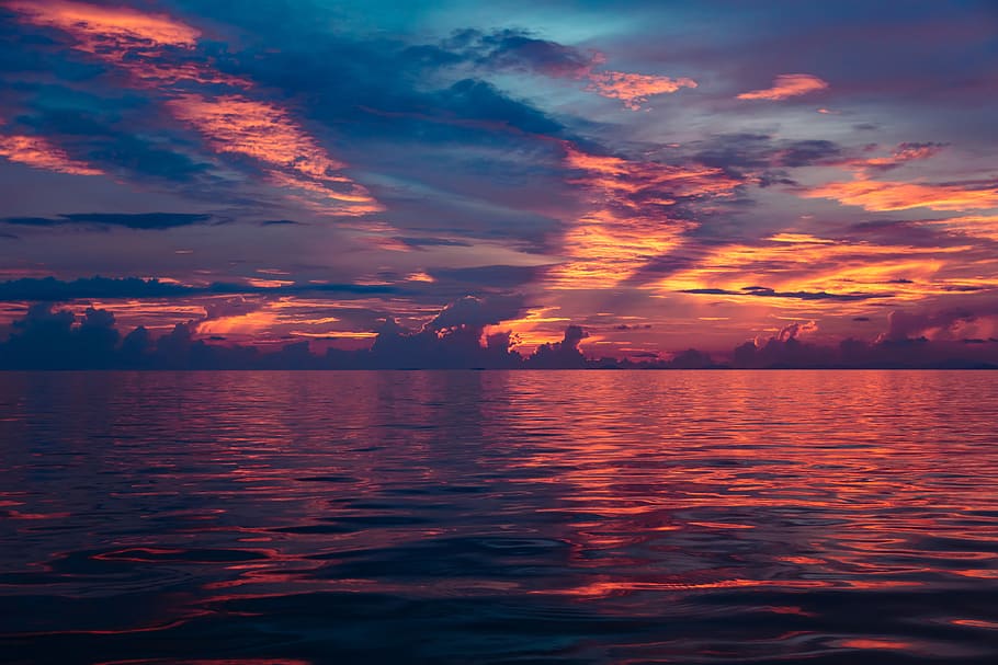 thailand, phi phi islands, sun ray, fire sky, thialand, sunset, HD wallpaper