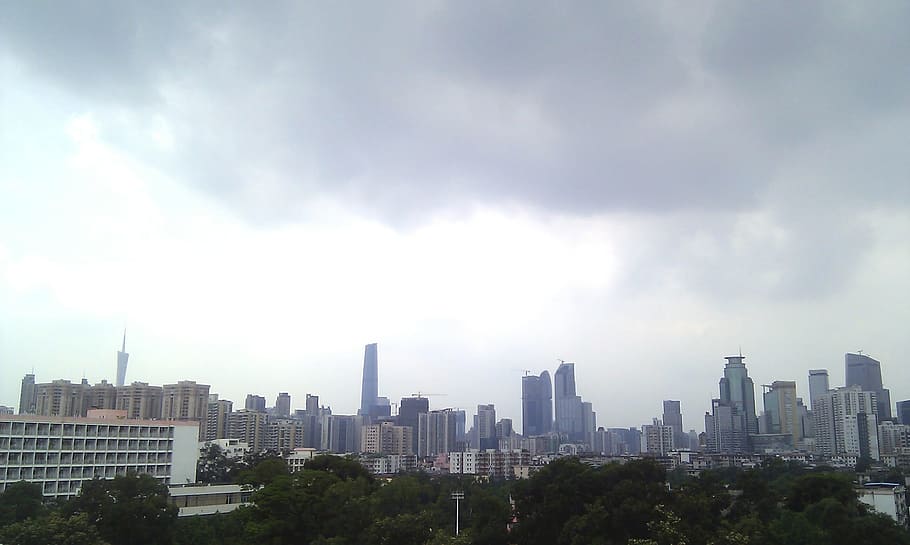horizon, cloud, sky, skyline, city, skyscraper, cityscape, panorama HD wallpaper