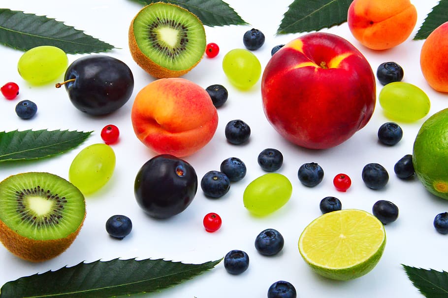 color, fruits, peach, lime, lemon, grape, fresh, sweet, healthy HD wallpaper