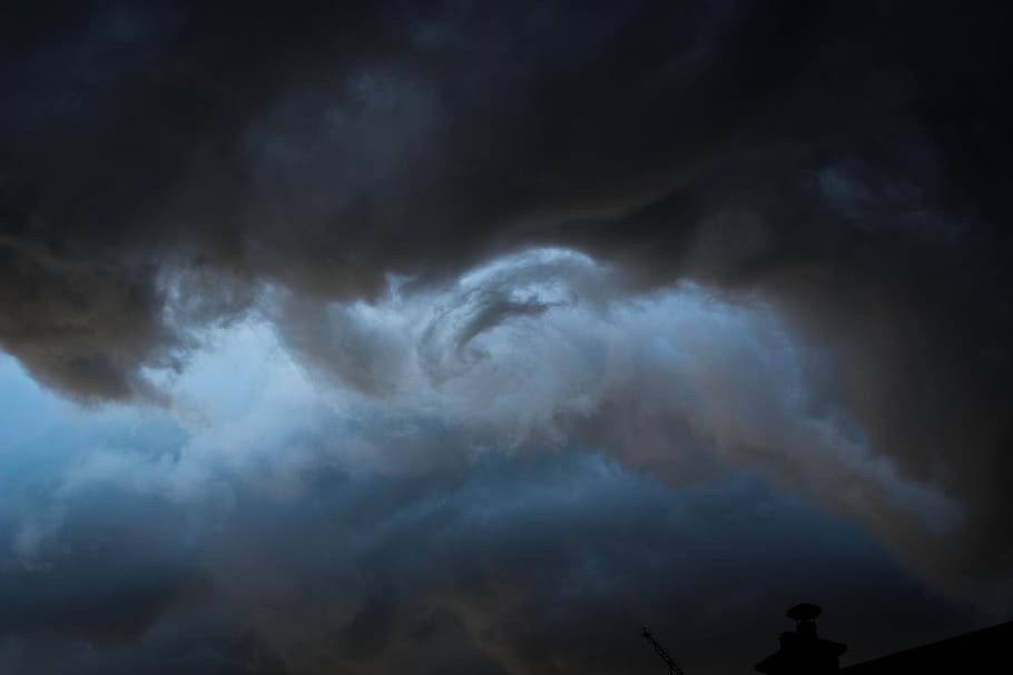 cloudy sky illustration, storm, formation, blue, dark, grey, gray HD wallpaper