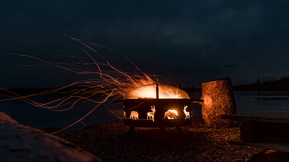 bonfire at night, flame, canada, forge, human, person, indoors HD wallpaper