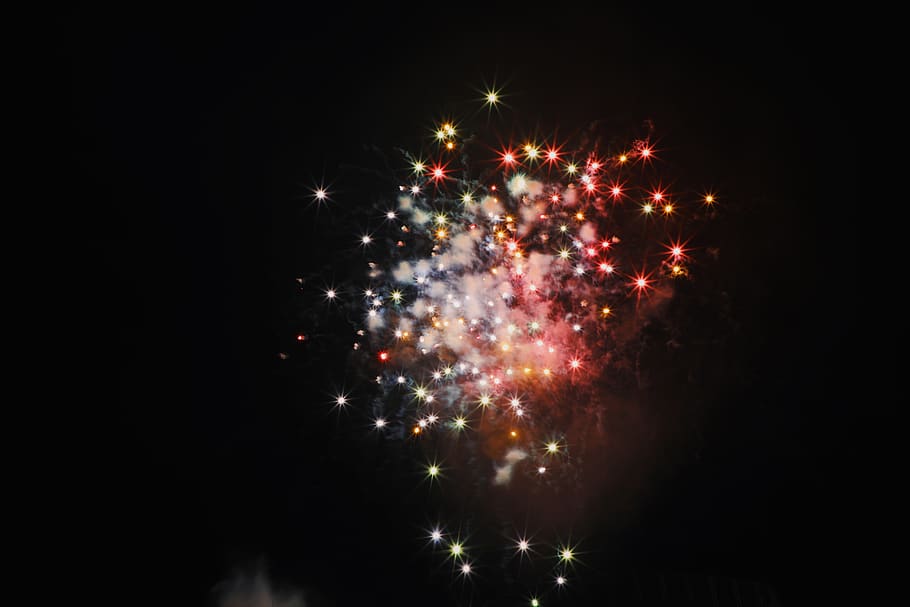 fireworks during nighttime, nature, flare, light, christmas tree HD wallpaper