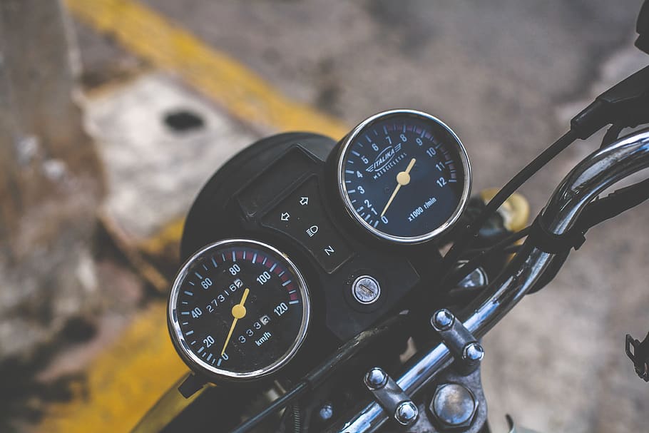 black motorcycle gauge meters, tachometer, odometer, accelerometer HD wallpaper