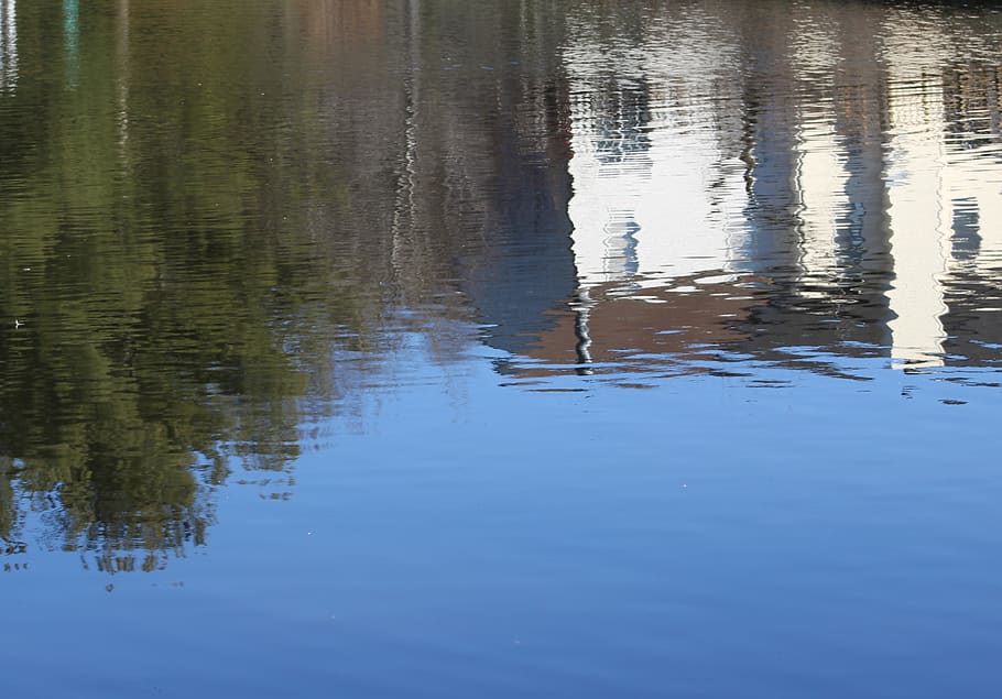 building, trees, water, reflections, tranquility, lake, day HD wallpaper