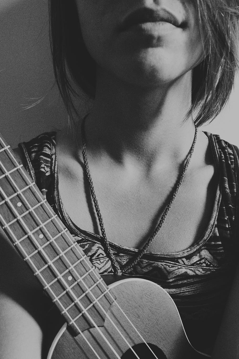 girl, ukulele, uke, song, music, womam, hair, one person, musical instrument