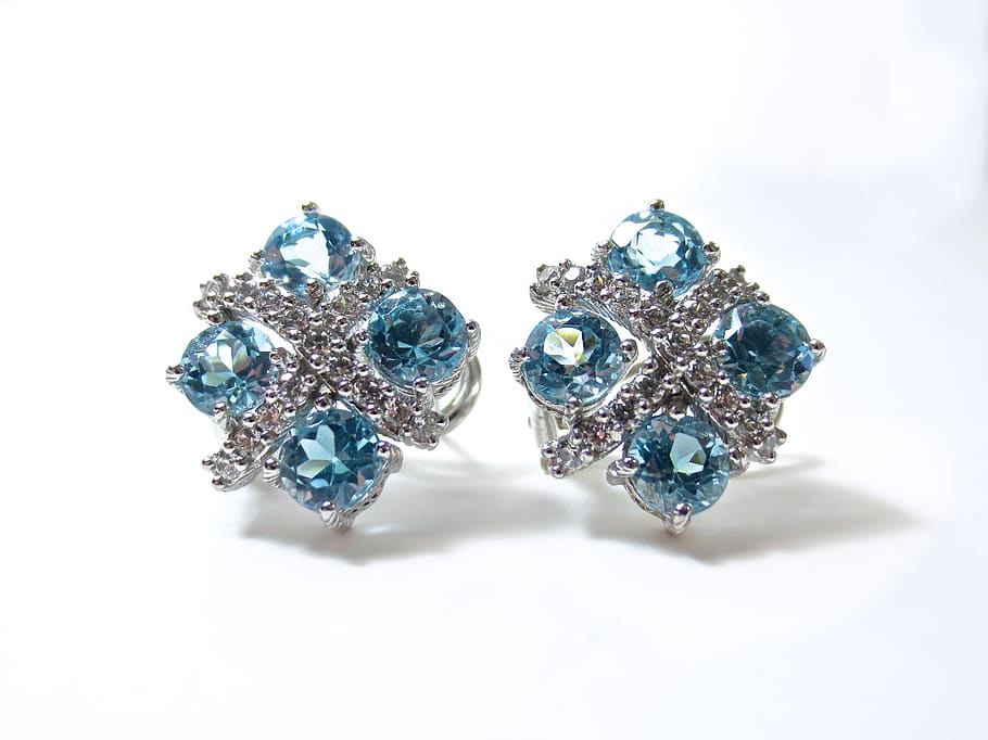 earrings, diamonds, blue, topaz, gold, silver, luxury, criss, HD wallpaper
