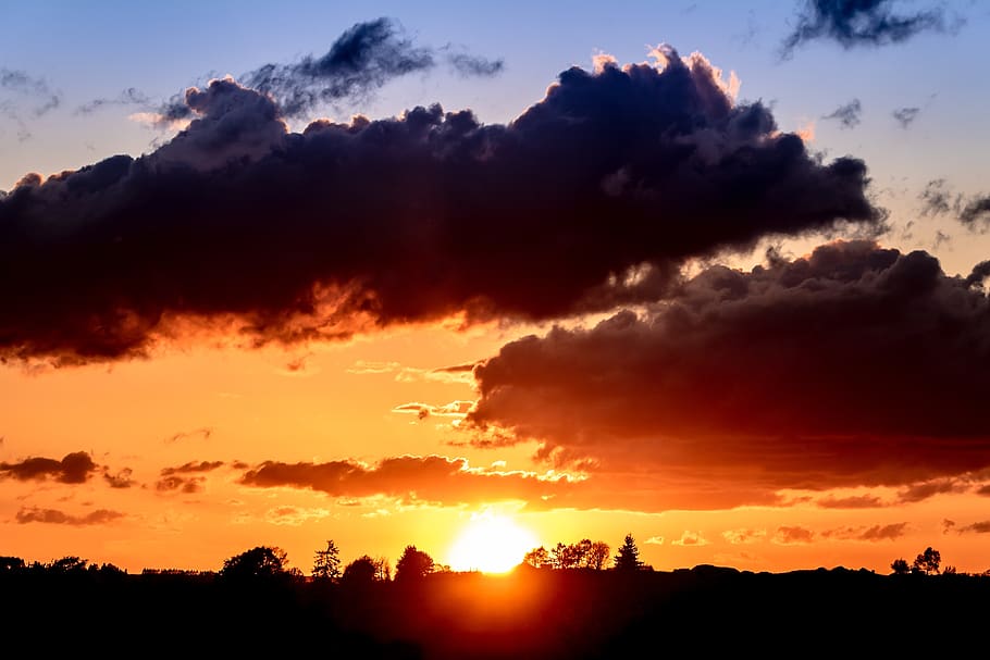 sunset, sky, setting sun, abendstimmung, evening sky, nature