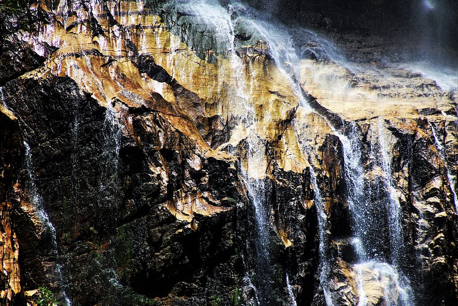 waterfall, cascade, wet, rock, nature, monolithic part of the waters HD wallpaper