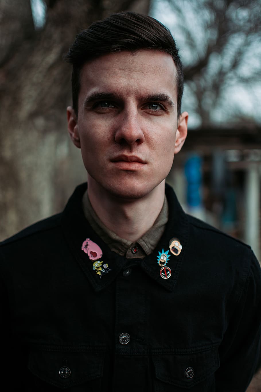man wearing black button-down shirt, portrait, one person, headshot HD wallpaper