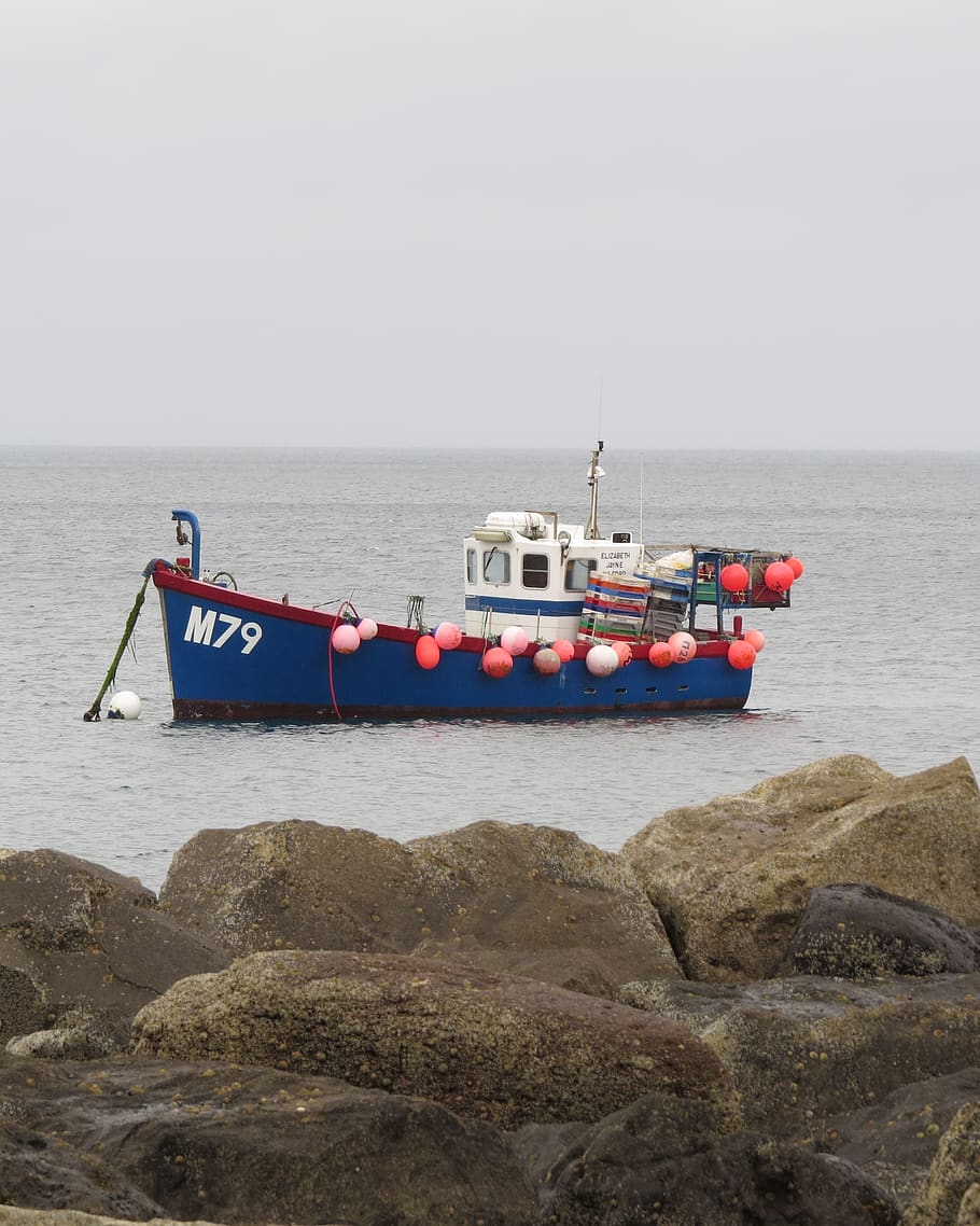 united kingdom, stackpole, sea, boat, trawler, water, transportation HD wallpaper