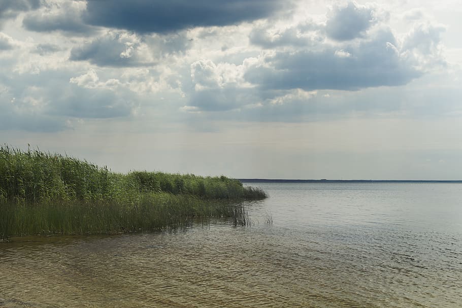 lake, clouds, sky, landscape, reflection, water, mood, twilight HD wallpaper