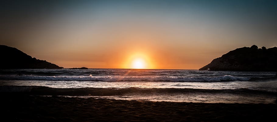 sunset, sea, greece, wave, summer, west, topio, sky, water HD wallpaper
