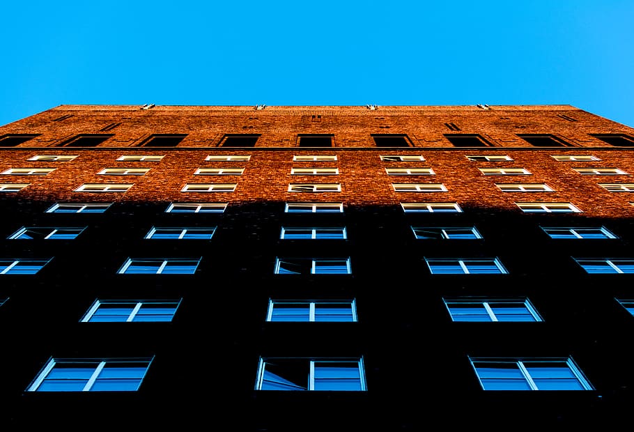 building, facade, windows, sunset, brick wall, architecture HD wallpaper