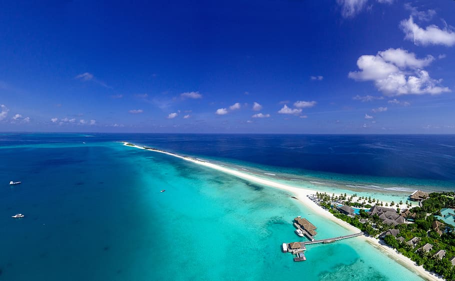 Aerial Photography of Resort Beside Ocean, Asad, bay, beach, blue, HD wallpaper
