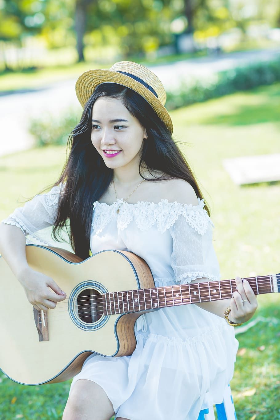 HD wallpaper: Woman Playing Guitar, beautiful, cute, dress, enjoyment,  fashion | Wallpaper Flare