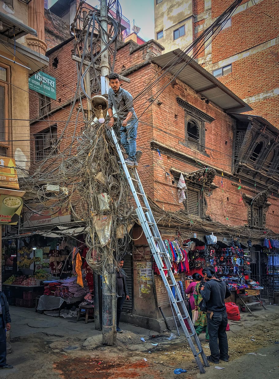 city, human, cable, clutter, road, urban, kathmandu, current HD wallpaper