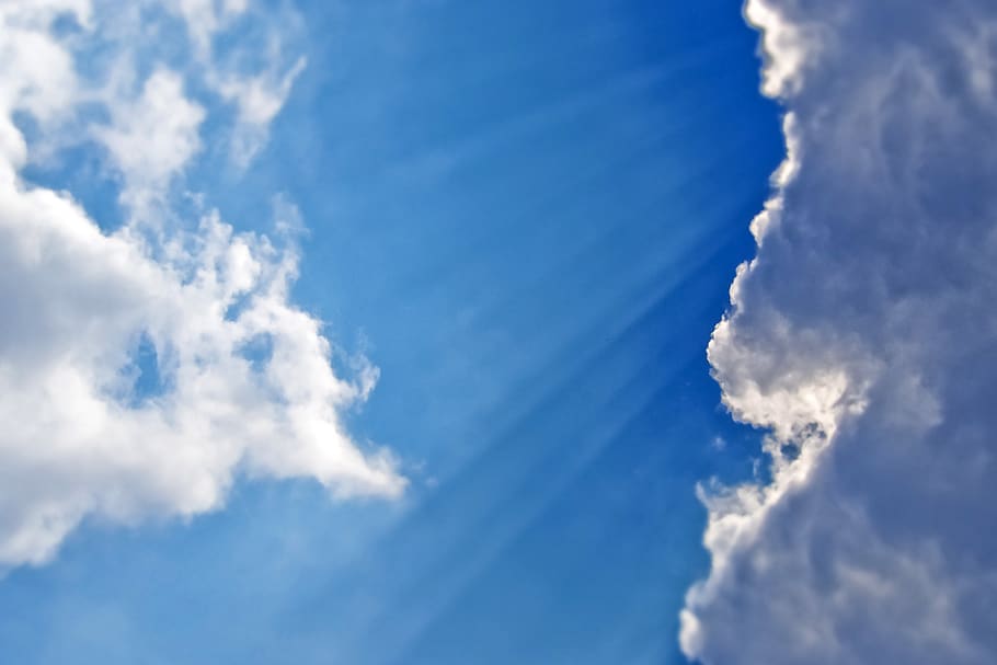 clouds, sunbeam, sky, nature, atmosphere, mood, rays, weather HD wallpaper