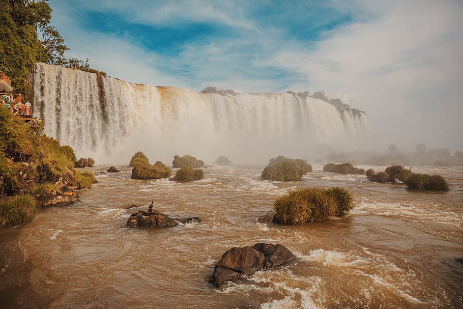 brazil, cataratas do iguaçu, falls, iguazu falls, water, sky, HD wallpaper