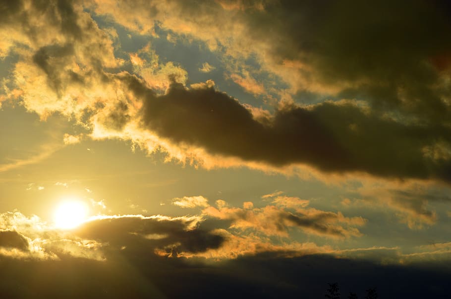 sky, clouds, sun, sunset, mood, abendstimmung, afterglow, light HD wallpaper