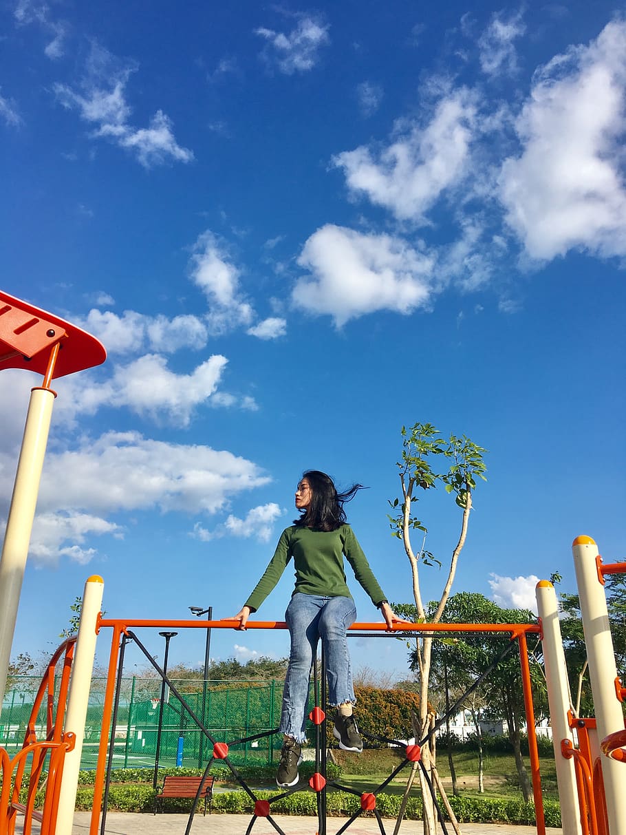 Person At The Playground, fun, joy, one person, sky, leisure activity HD wallpaper