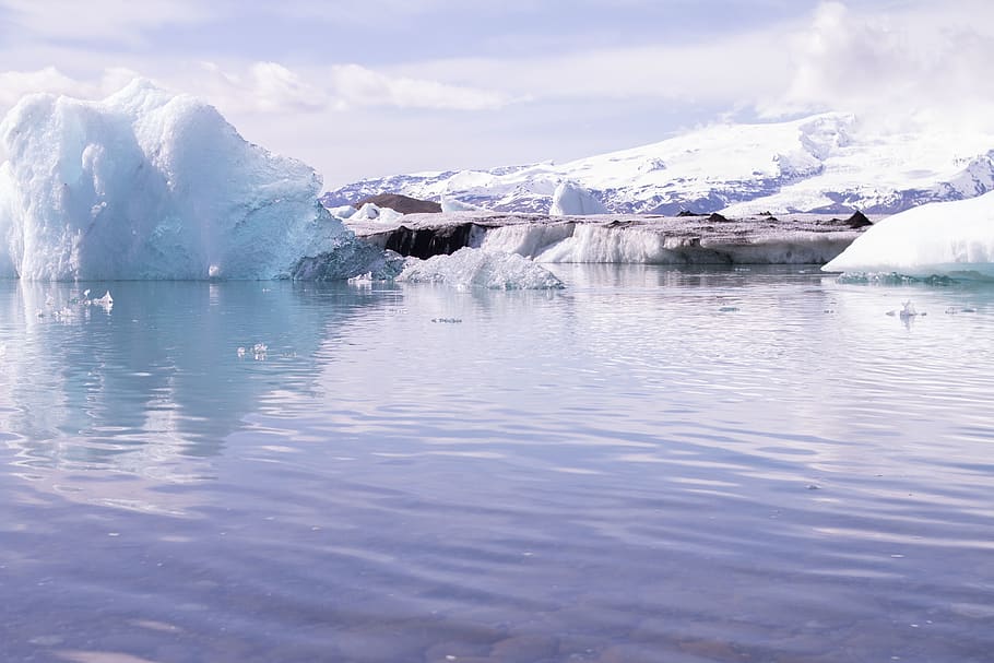 Icebergs, climate change, cold, daylight, frosty, frozen, glacier HD wallpaper