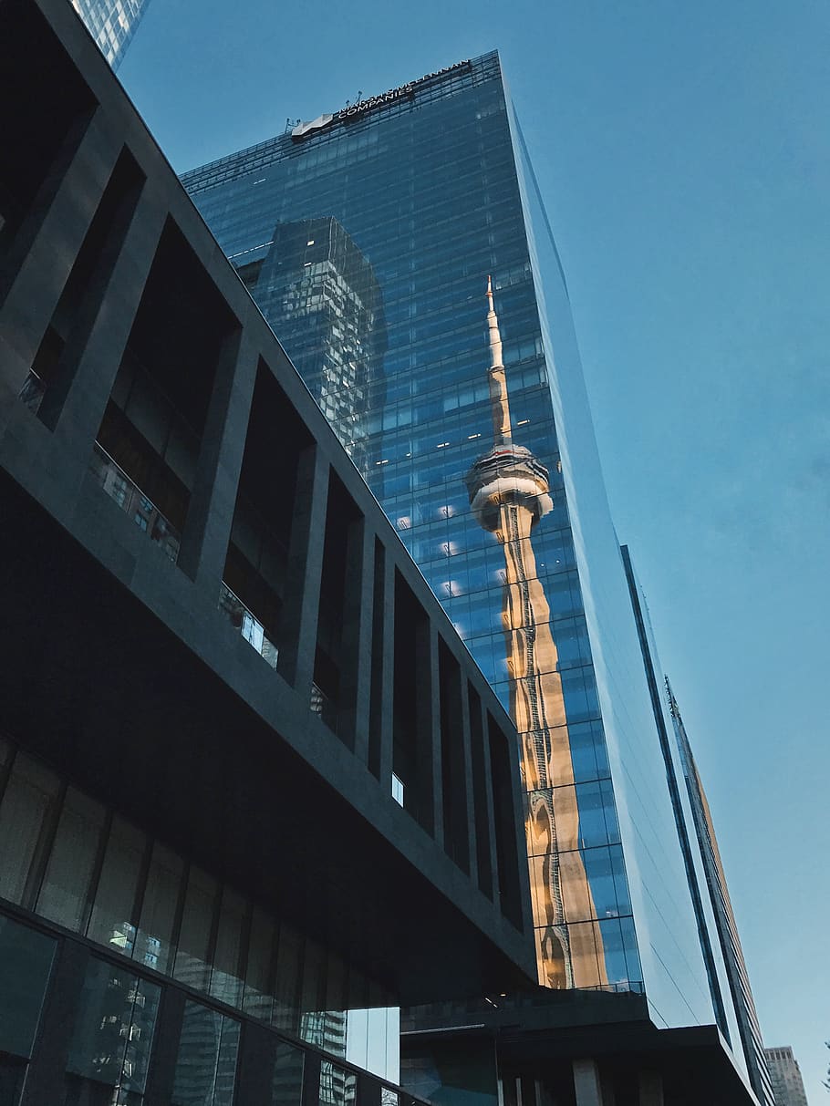 toronto, canada, cn tower, architecture, reflection, cityscape HD wallpaper