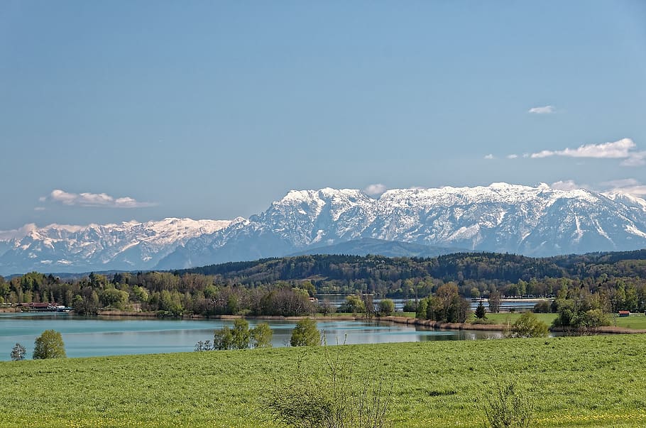 germany, waginger see, alpine, mountain, nature, panorama, travel HD wallpaper