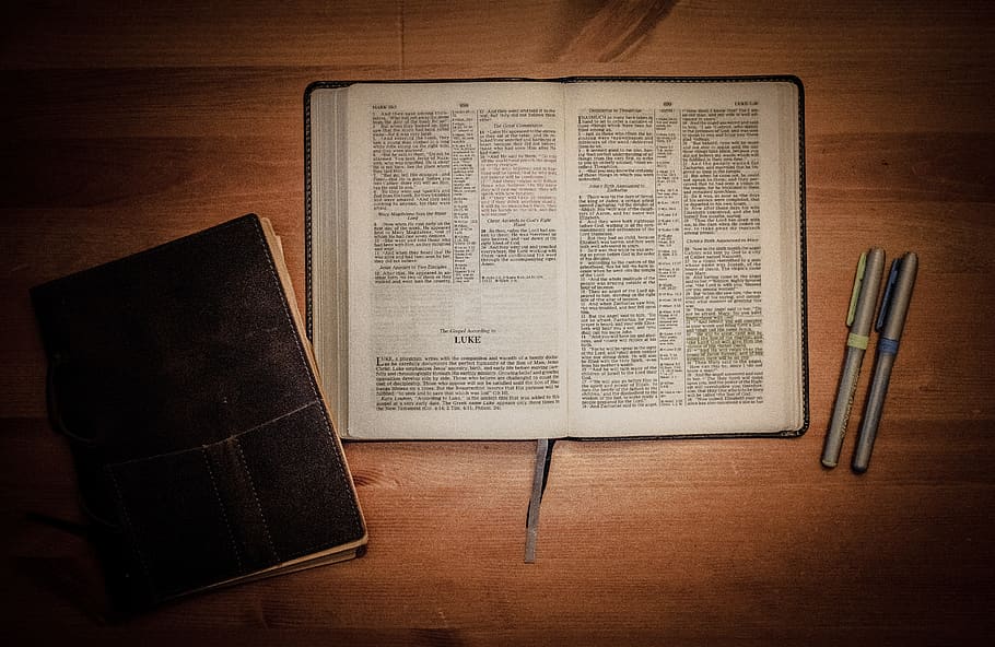 open Bible book, indoors, paper, high angle view, no people, table HD wallpaper