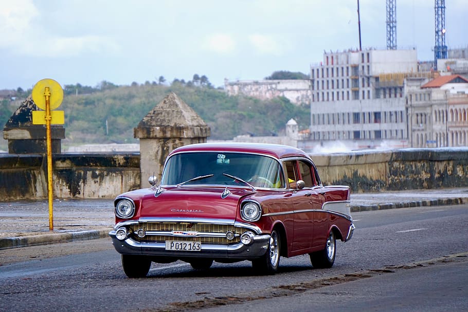 cuba, la habana, malecon, old car, old cars, havana, cheverolet, HD wallpaper