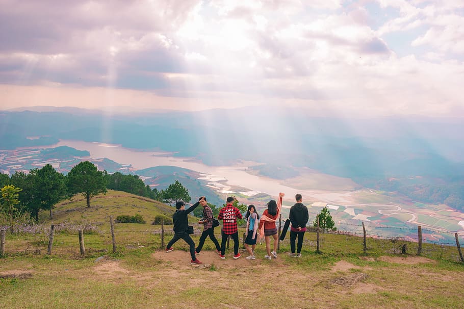 Group Of People Standing Near Fence, clouds, daylight, environment HD wallpaper