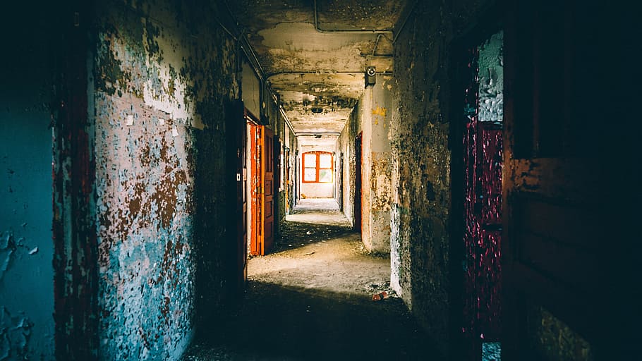 gray and blue painted concrete wall, old, urban exploration, decay HD wallpaper